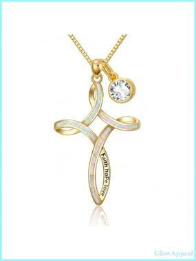 14k Gold Plated Celtic Cross Necklace Opal Birthstone Pendant